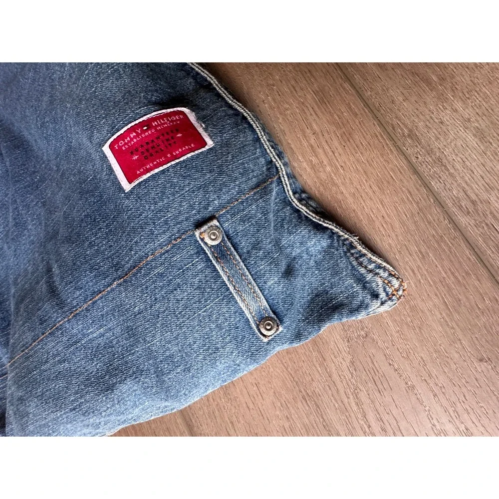 Vtg Tommy Hilfiger Queen Size Denim Bed Comforter Stonewash Blue Jean